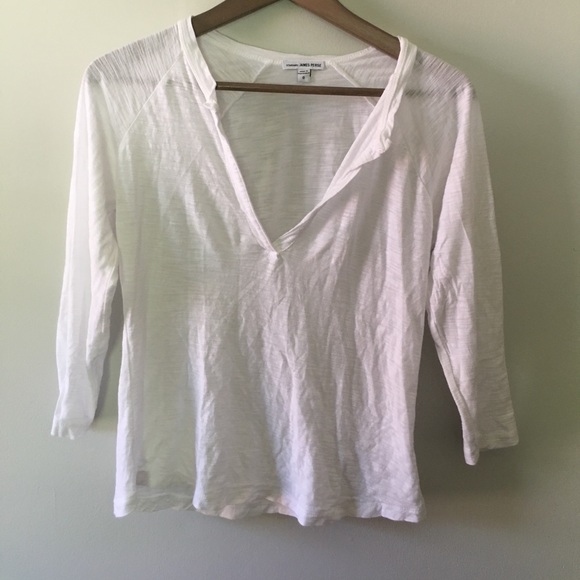 James Perse Tops - James Perse 3/4 sleeve tee bright white deep v